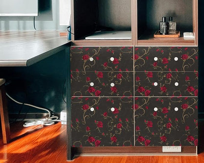FLFK Vintage Wallpaper Peel and Stick Red Rose Wallpaper 16in x 384in Floral - Image 5