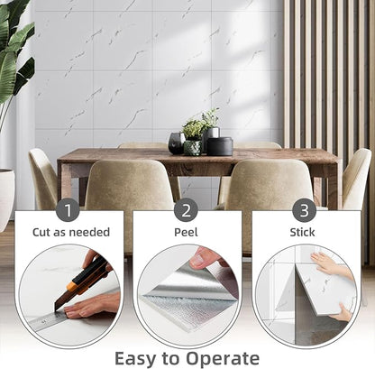 Vieshful 10pcs Peel and Stick Backsplash Tile，12"x12" Self Adhesive Marble Tile - Image 5