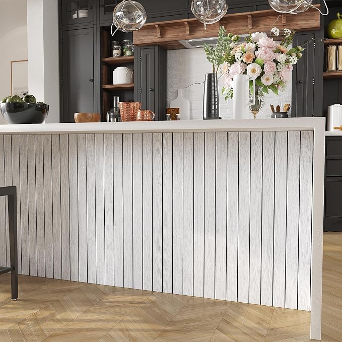 VEELIKE Whitewashed Wood Slat Wall Panels Peel and Stick Wood Wall Panel - Image 5