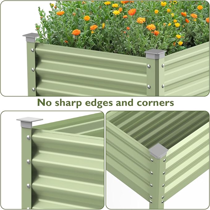 Raised Garden Bed with Legs, 48×24×32in Large Galvanized Elevated Planter Box, Metal Raised Beds for Gardening Backyard Patio Balcony, 400lb Capacity (Olive Green)