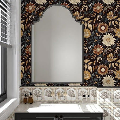 Extra Long Vintage Wallpaper Peel and Stick, 17.5" x 393" Boho Dark Floral - Image 5