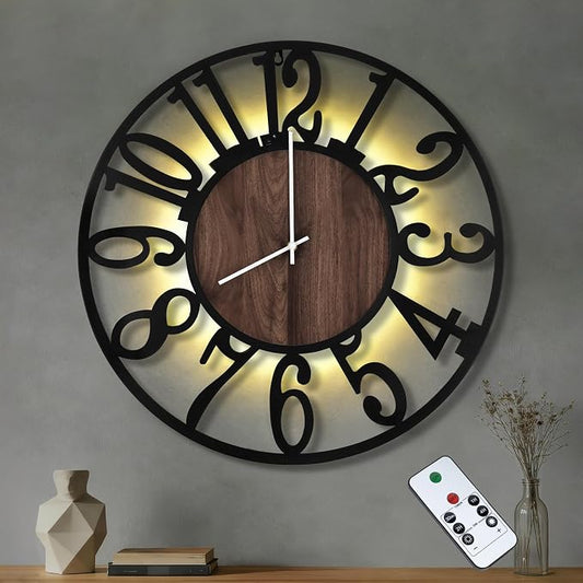 30'' Large Wall Clock with Adjustable Night Light, Glow in The Dark Decorative by Casaformia