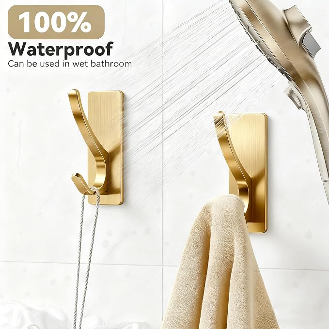 10 Pack Brushed Gold Self Adhesive Coat Hooks - Image 4