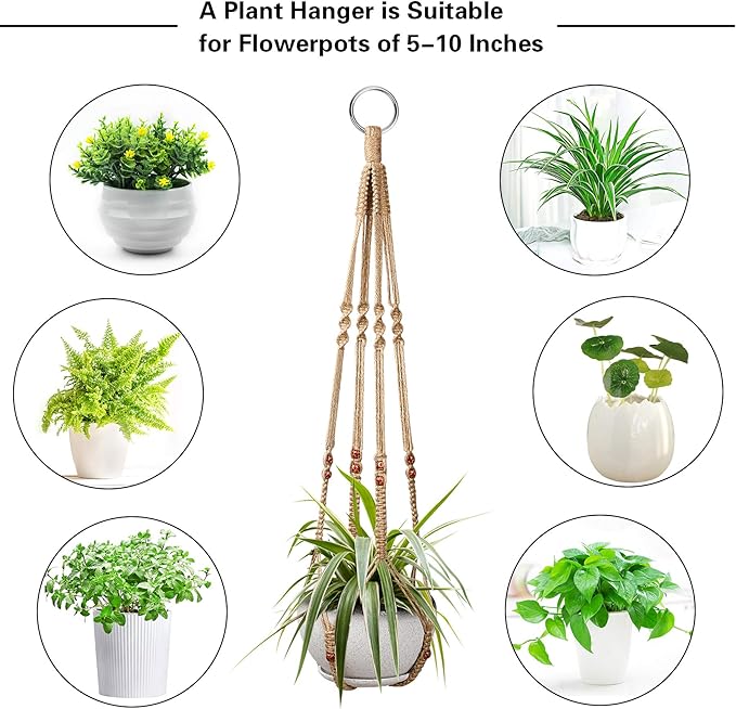 Augshy 2 Pcs Plant Hangers Hanging Plant Holder for Indoor Outdoor Decor Macrame Hanging Planter Basket with 4 Hooks(35 Inch)