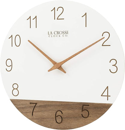 La Crosse Clock 404-3630B 12 inch Ivory Sierra Wood Quartz Analog Wall Clock - Image 2