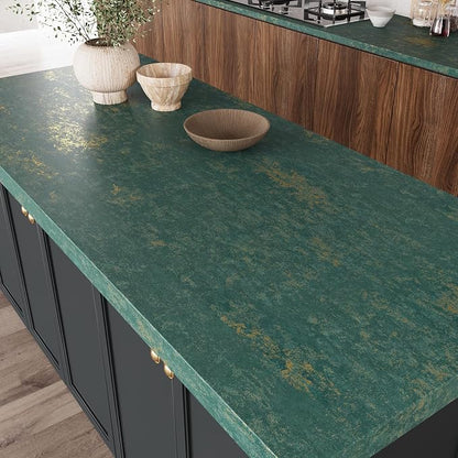 VEELIKE Distressed Teal Gold Metallic Wallpaper Peel and Stick Plaster Concrete - Image 4