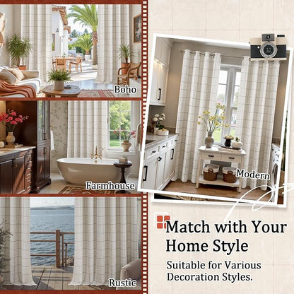 Lajode Brown Plaid Linen Blackout Curtains - Image 8