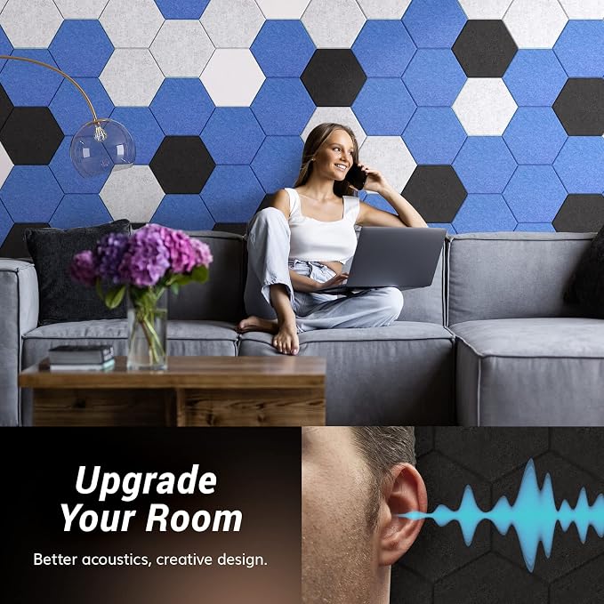 12 Pack Hexagon Acoustic Panels, TONOR 12"x 10"x 0.4" High Density Sound Proof - Image 4