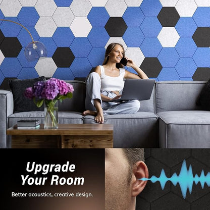 12 Pack Hexagon Acoustic Panels, TONOR 12"x 10"x 0.4" High Density Sound Proof - Image 4