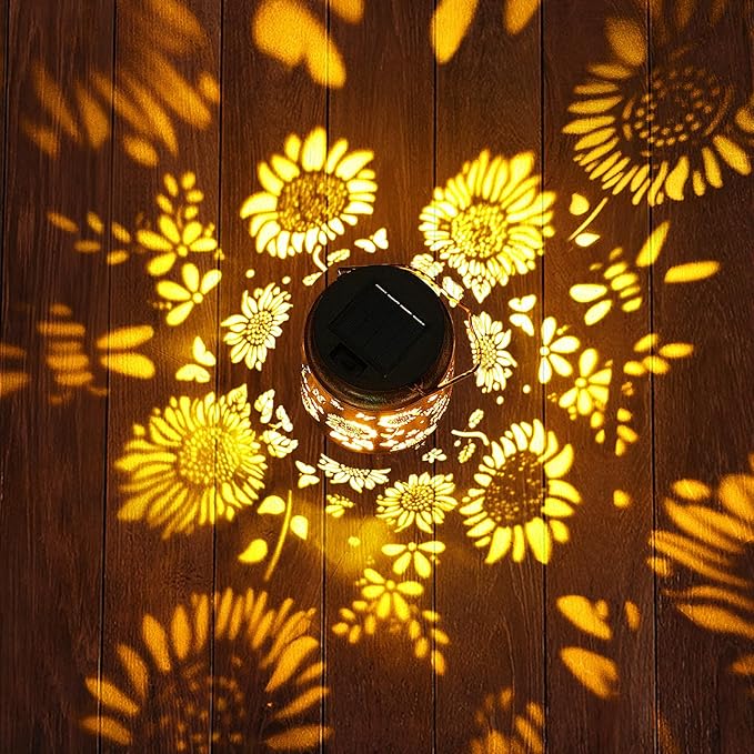 2 Pack Solar Lanterns Outdoor Garden Decor with Shepherd Hook, Gardening Gifts for Mom Grandma Women Sunflower Metal Decor Lantern Waterproof Solar Lights LED Decorative for Garden Yard Patio