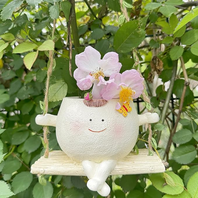 SUQ I OME Hanging Baby face Planter Pot with Butterfly Decorations,Indoor and Outdoor Resin Hanging Pot Decor