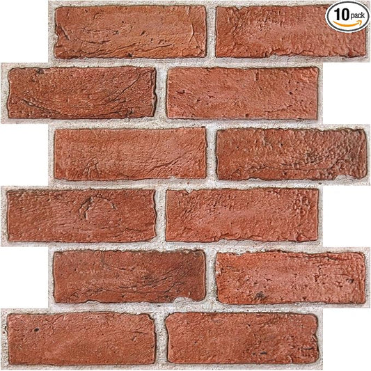 COMSTICKC 3D Red Faux Brick Wall Panel Peel and Stick, Not Real Tile, Small by COMSTICKCDECOR