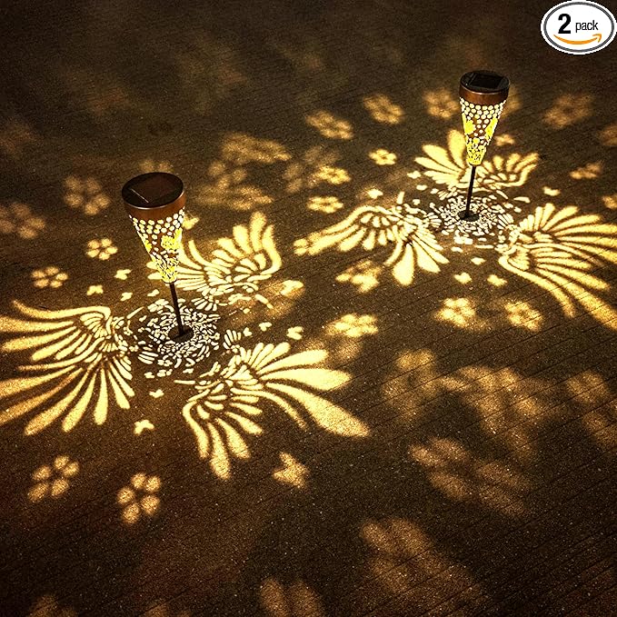 2-Pack Hummingbird Outdoor Solar Pathway Lights, Metal Garden Path Decorations, Waterproof Landscape Lighting for Yard, Lawn, Walkway – Gifts for Women, Mom, Grandma