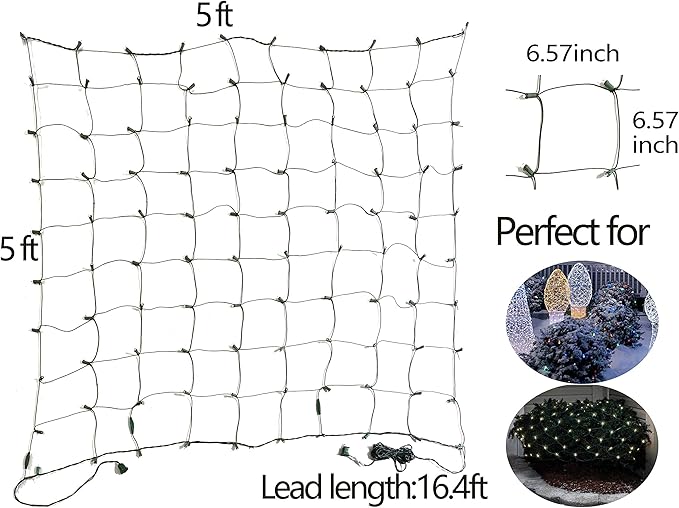 LED Christmas Net Lights Outdoor Christmas Decorations for Bushes,100LED 5ftx5ft Connectable Green Wire Net Christmas Lights for Outdoor indoor Yard Mesh Shrub Tree Decor ,UL Certified(Multicolor)