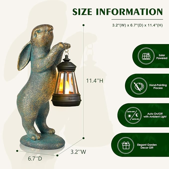 MININOVA Garden Statues Rabbit with Solar Lantern Outdoor Bunny Figurines Decorations for Patio Yard Lawn Ornaments Gifts for Birthday Easter Housewarming