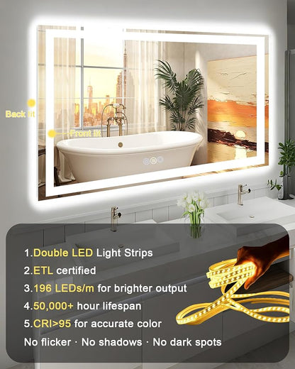 28x36 LED Bathroom Mirror with Lights, Super Bright Front & Backlit Vanity - Image 8