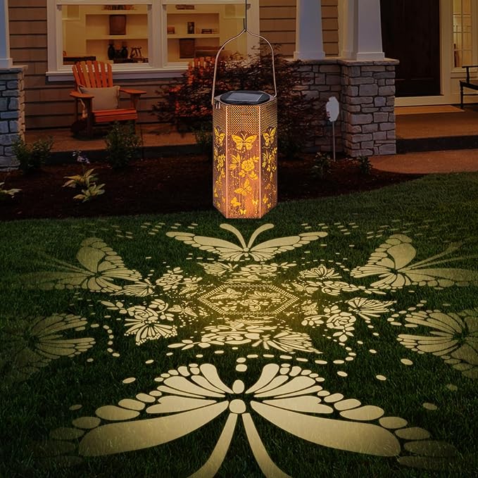 2 Pack Butterfly Solar Lanterns Outdoor Waterproof - Birthday Gifts for Women, Mom, Butterflies Solar Lights Outdoor Hanging Garden Decor for Outside, Patio, Outdoor, Yard, Lawn, Balcony