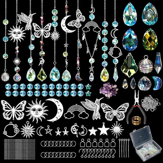 10 Set DIY Suncatcher Making Kits,Crystal Suncatcher Prism Hanging Kit with Hooks/Chain Rainbow Maker,Make Your Own Decorative Hanging Suncatcher for Adults Wedding Windows Home Garden