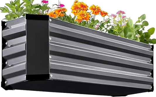KING BIRD Raised Garden Bed Kit with Bottom 2025 Upgraded Galvanized Planter Garden Box Outdoor & Indoor for Gardening, Vegetables, Flowers, Dark Grey, 35.4x11.8x11.8 in