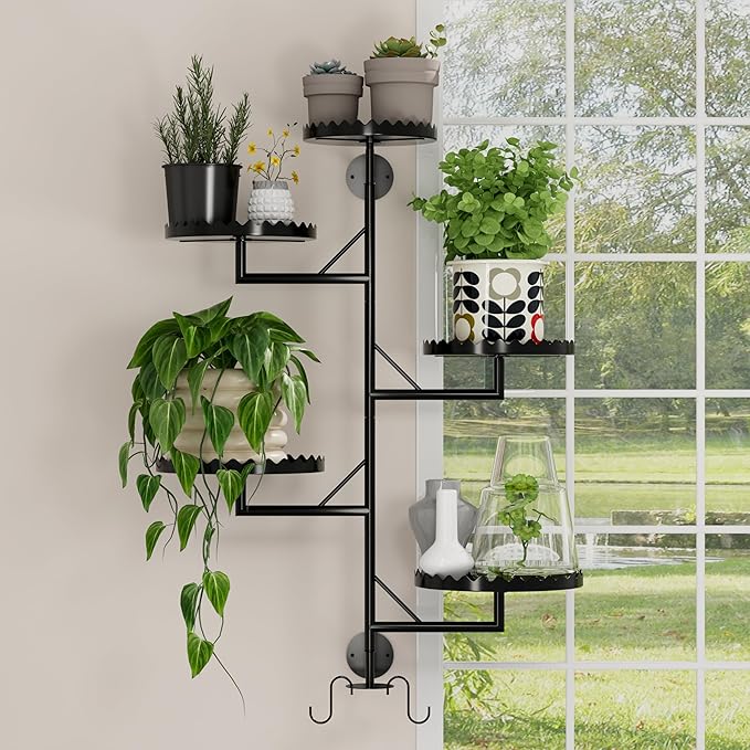 Rotating Window Plant Shelves indoor 5-tier Metal Plant Stand, Wall Plant holder for Multiple Plants indoors, Window Sill Gifts for Small Spaces, Stylish and Functional Indoor Plant Stand Black