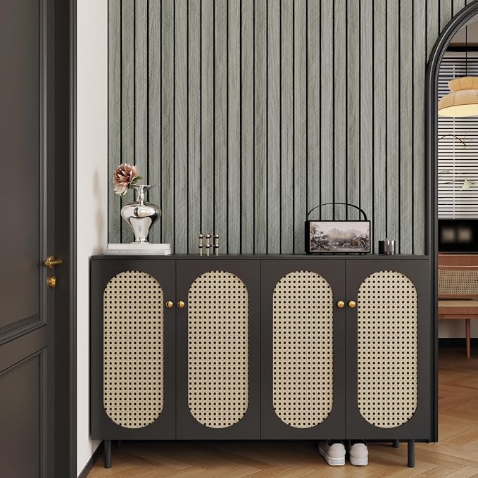 Grey Wood Wall Panels Textured Wood Slats 3D Soundproof Wall Panels Peel and - Image 3