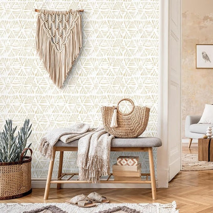 Peel and Stick Wallpaper Boho Wall Paper Geometric Beige and White Contact - Image 5