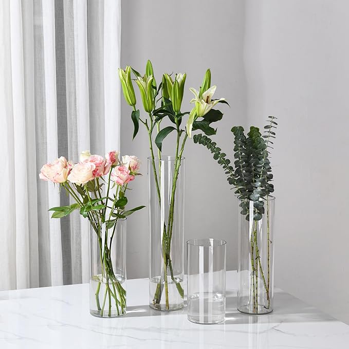 Clear Flower Vase, Non-breakable Vases, 6" W x 10" H, Acrylic Vase, Aesthetic Room Decor Cylindrical Modern Flower Vases for Table Centerpiece, Home Decor, Women Floral Arrangement Gift