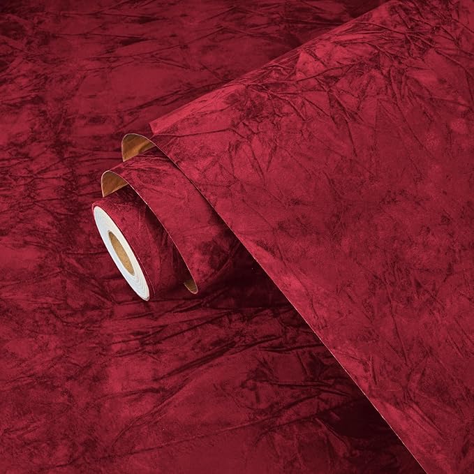 Wallercity Textured Red Velvet Wallpaper Self Adhesive Felt Drawer Liner by Wallercity