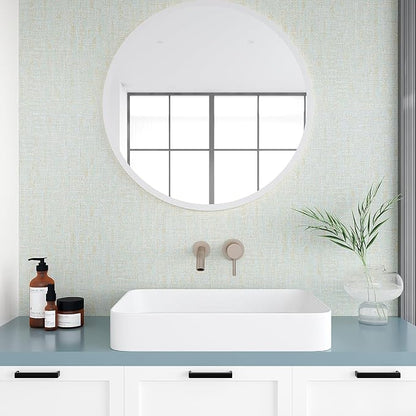 VEELIKE Pale Green Gold Grasscloth Wallpaper Textured Faux Grasscloth Peel and - Image 2