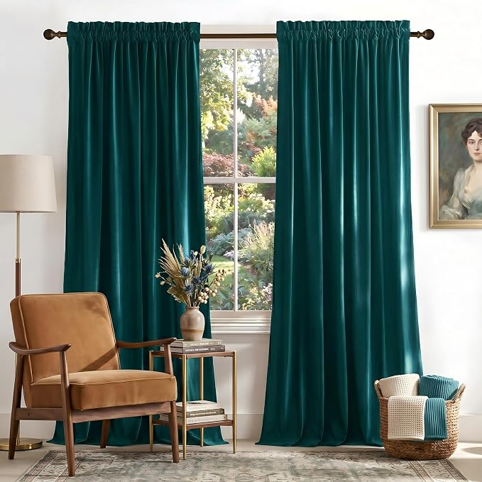NICETOWN Teal Velvet Curtains 108 inches Long 52 Wide, Classic Heat & Light by NICETOWN