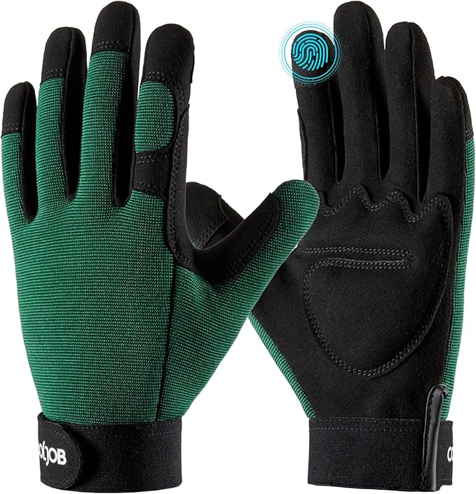 COOLJOB Thorn Proof Garden Gloves with Touchscreen Fingers for Men, Rose Pruning Work Gloves with Palm Cushion for Gardener, Farmer and Landscaper (Green 1 Pair XL)