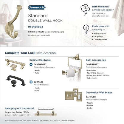 Amerock H55465BBZ | Adare Double Prong Decorative Wall Hook | Golden Champagne - Image 6