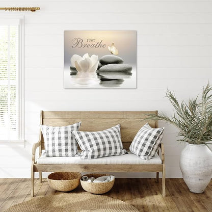 EOBTAIN Zen Stone Framed Wall Art 20x16 Inches Butterfly and Flower Spa - Image 2