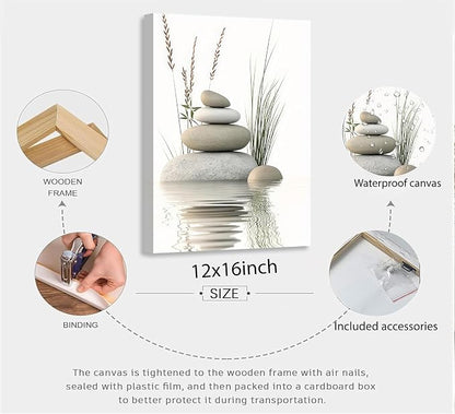 KBIERQN Zen Stone Canvas Wall Art Stacked Stones in Water Poster Print Tranquil - Image 2