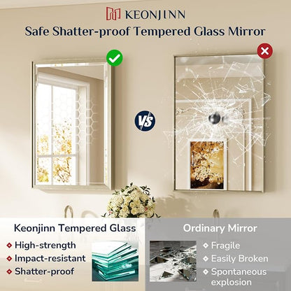 Keonjinn 40" x 30" Brushed Nickel Bathroom Vanity Mirror, Beveled Tempered Glass - Image 6