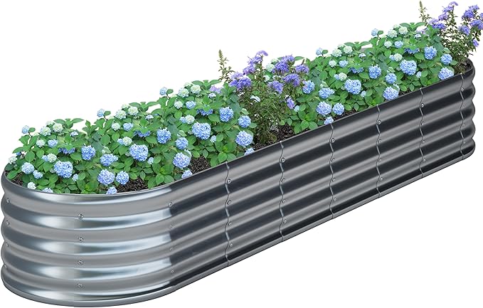 KFN 8x1.8x1FT Galvanized Raised Garden Bed,Raised Garden Bed Kit-Oval Metal Vegetable Box,Large Planter Flower Boxes Outdoor,Planting for Vegetables,Flower,Herb,Sliver,0.7mm