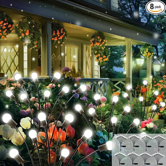 2025 Solar Lights Outdoor Waterproof , 8 Pack Solar Garden Lights, Solar Firefly Lights Outdoor Waterproof, Solar Twinkle Swaying Fairy Light for Yard Patio Pathway Garden Decoration (Cold White)