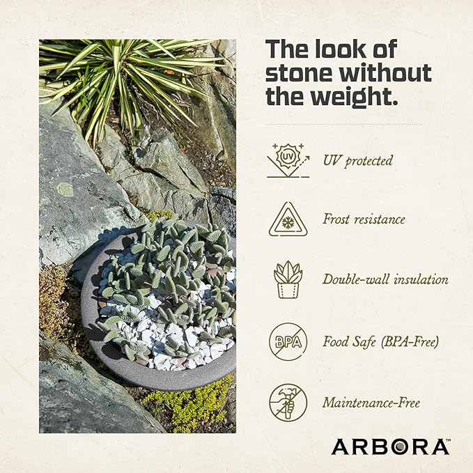 ARBORA 26" Santorini Bowl 2-Pack with Stone Blend Concrete Gray Finish - Polyresin Indoor and Outdoor Planters, Durable, Weatherproof, Lightweight, Large Plant Pots for Patio, Garden, Deck, Entryway