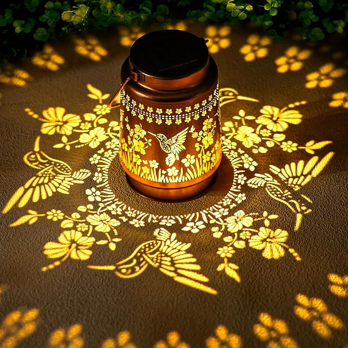 Hummingbird Solar Lanterns Outdoor Waterproof Hanging Solar Lights Gifts for Women Metal LED Lanterns Outside for Garden, Yard, Patio, Lawn, Porch