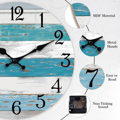 KECYET Wall Clock Battery Operated 8 Inch Outdoor Beach Style Blue Coastal - Image 5