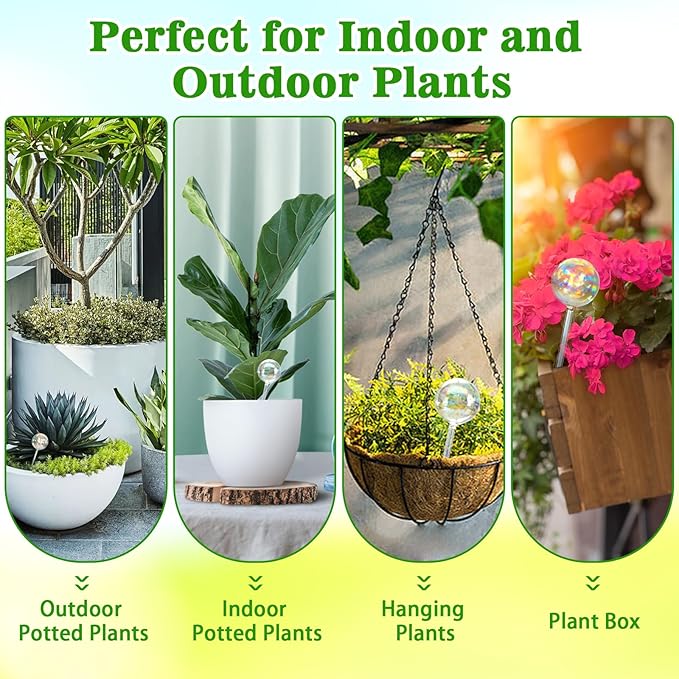 Plant Watering Globes, 6PCS Iridescent Rainbow Gradient Color Clear Glass Bulbs Self Watering Spikes Planter Insert, Automatic Plant Waterer Bulbs Devices for Various Plants