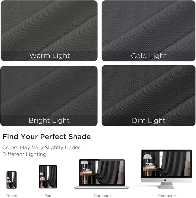 CUCRAF Dark Grey Blackout Curtains 72 inch Length 2 Panels Set, Rod Pocket Room - Image 4