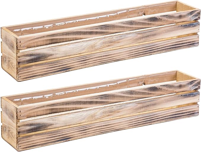 20" Rectangular Rustic Wood Planter with Plastic Liner l Rustic Whitewash l Wine Crate Style, Home and Wedding Decorations, Garden Ornaments (20x4 Wine Crate Set of 2, Whitewash)