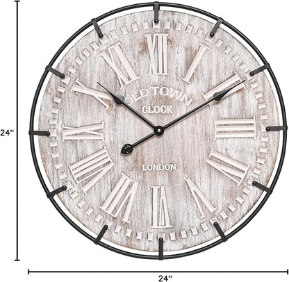 EMAX HOME 24 Inch Large Farmhouse Wall Clock, Rustic Antique Wood - Image 7
