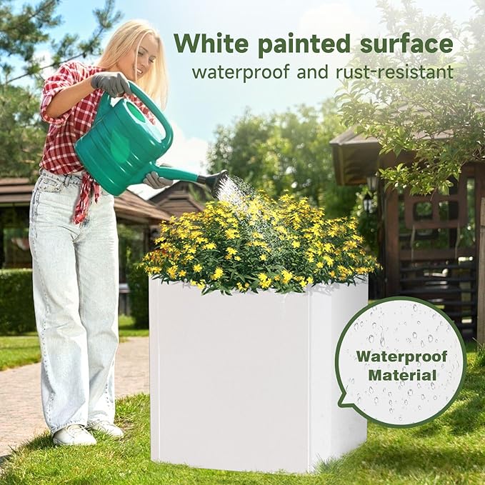 Steel Planter Box-24"x24"x24"-Large Square Planter Box-Outdoor Indoor-Cube Steel Planter Heavy Duty White Metal Planter Flower Pot Commercial Residential for Home Garden Porch Hotel Patio