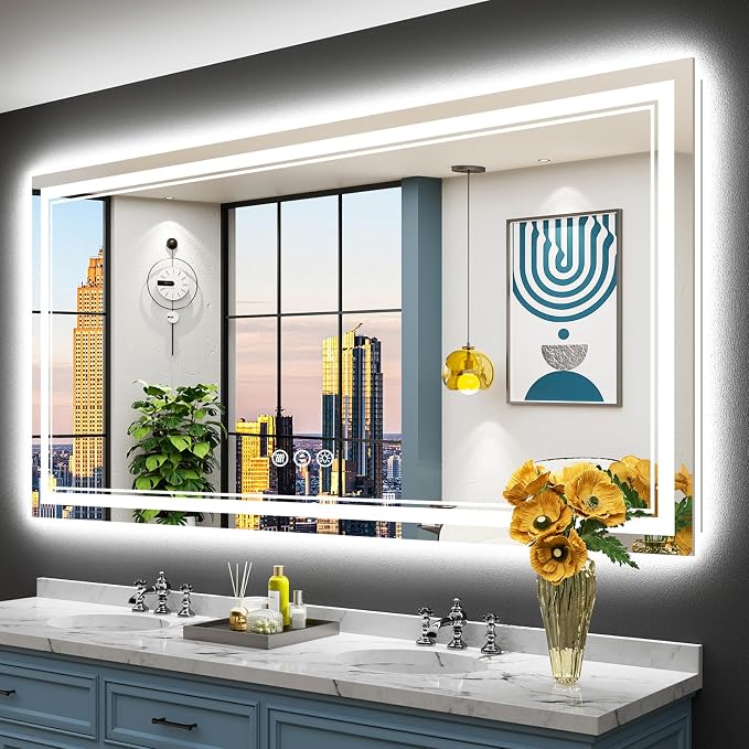 72x36 LED Bathroom Mirror with Lights, Backlit and Front Lit Anti-Fog Lighted by Awandee