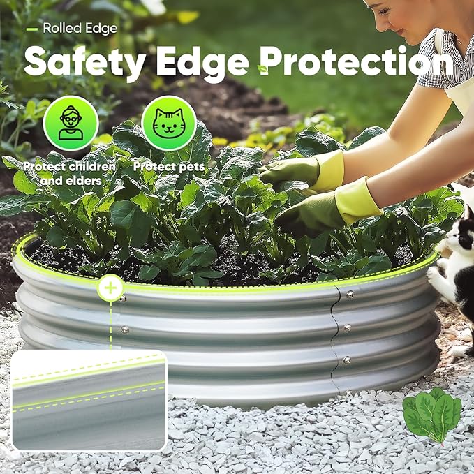 KING BIRD Raised Garden Bed Galvanized Round Planter Box Outdoor for Gardening, Plants, Vegetables, Flowers, Silver, 47x47x12 in 2 Packs