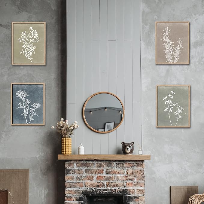 Framed Boho Wall Art Set of 4 for Wooded Minimalist Botanical Print Wall Art - Image 4