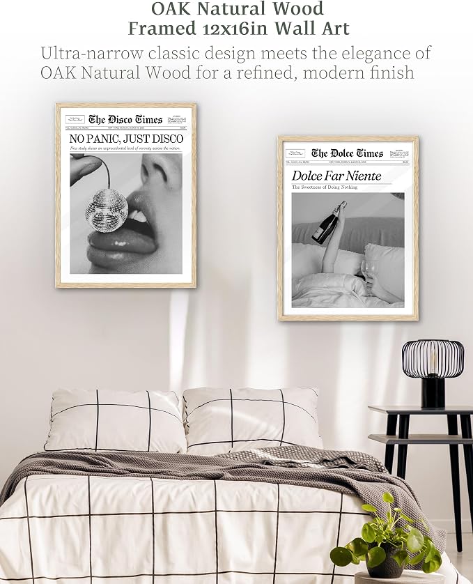 iHery Dolce Far Niente Framed Trendy NewsPaper Wall Art, Natural OAK Wood - Image 6