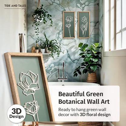 3D Floral Green Wall Art Lightweight, Wooden Ready-to-Hang Boho Framed Wall Art - Image 2